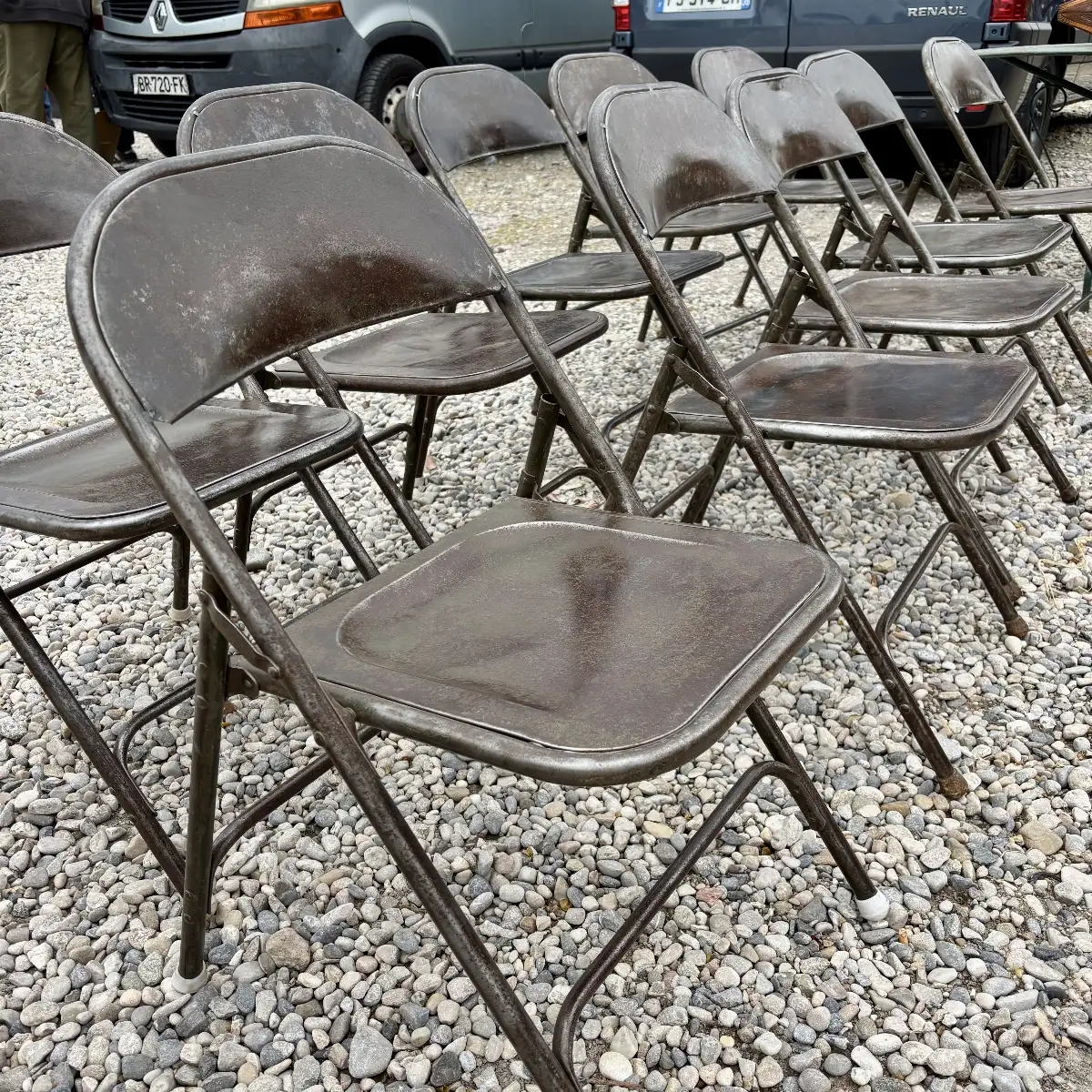 Ensemble de 10 chaises vintage pliantes métallique
